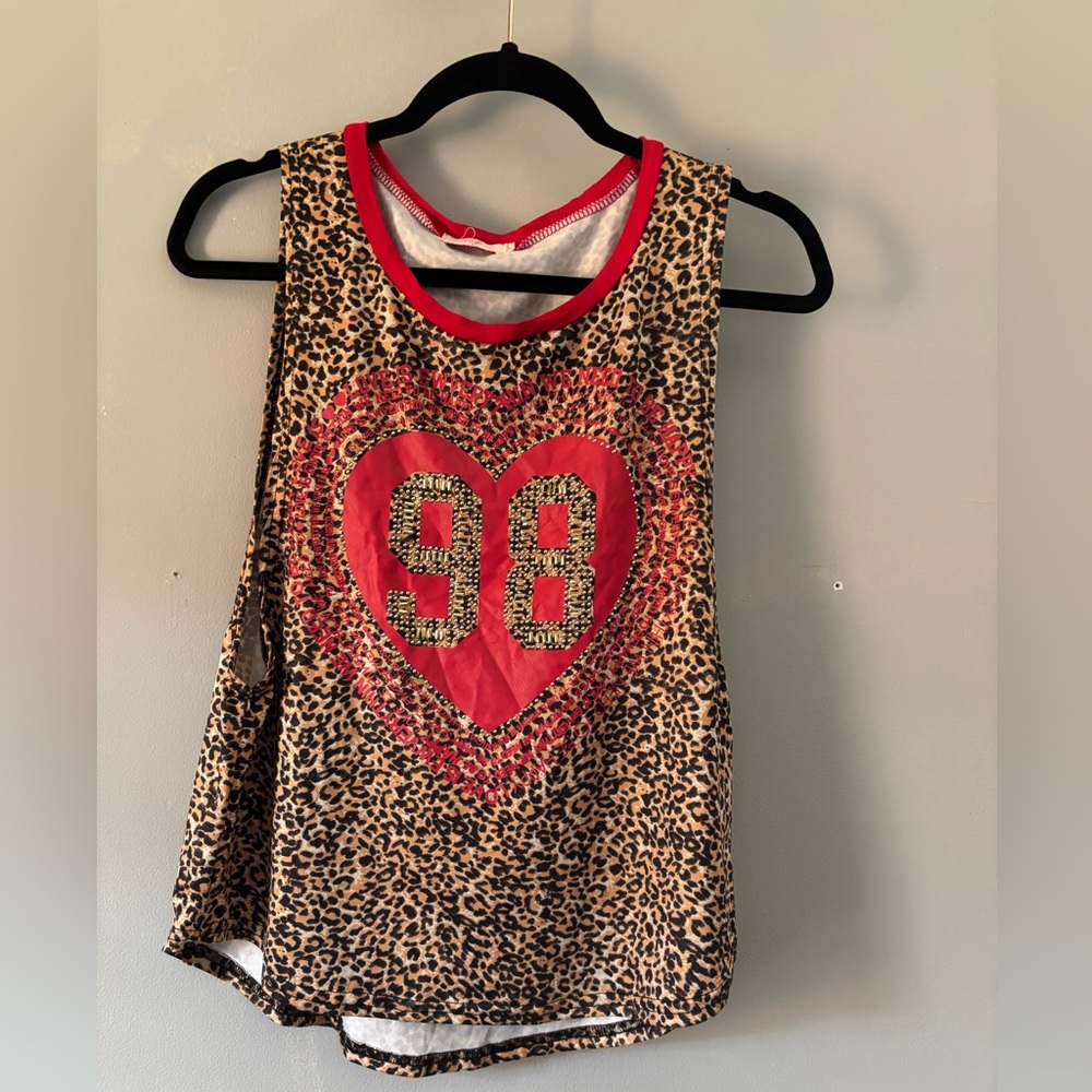 Leopard Print Tank Top with Red Heart